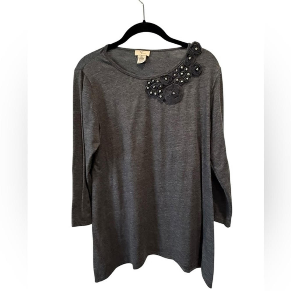 Yvos Gray Embellished Tunic Top – Size M